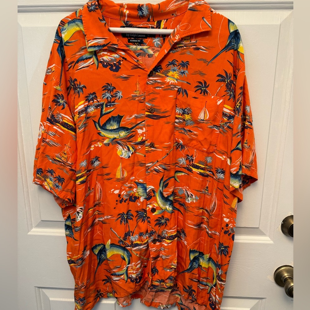 Polo Ralph Lauren LOUD Hawaiian Tropical Shirt Sea Fish Orange XXL